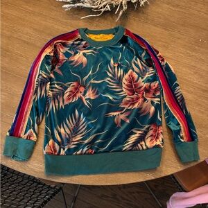 Aviator Nation Women’s Girls Kid Velvet Sweatshirt Stripe Tropical Palm Kauai